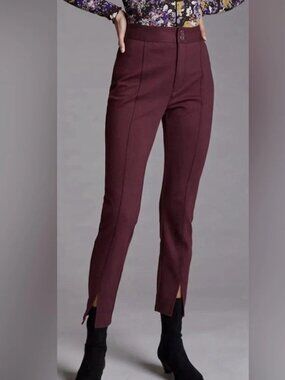 Anthropologie Maeve High Rise Seamed Split Hem Skinny Pants Trousers Plum Sz 6